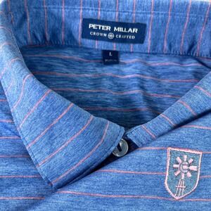 Peter Millar Crown Crafted performance golf polo Shirt men L Blue Striped sports